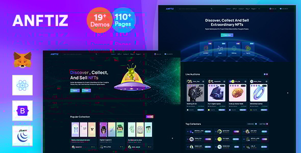 دانلود قالب React Js ان اف تی Anftiz