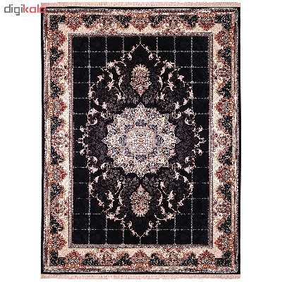 فرش ماشینی زمرد مشهد مدل تاج فیروزه زمینه سورمه ای