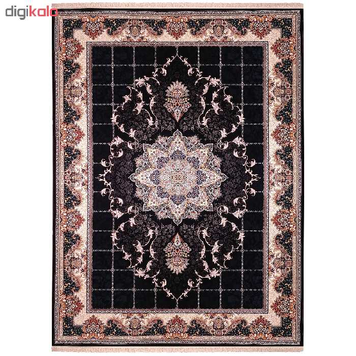 فرش ماشینی زمرد مشهد مدل تاج فیروزه زمینه سورمه ای