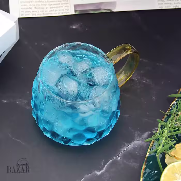 لیوان پیرکس مدل حبابی دسته زرد