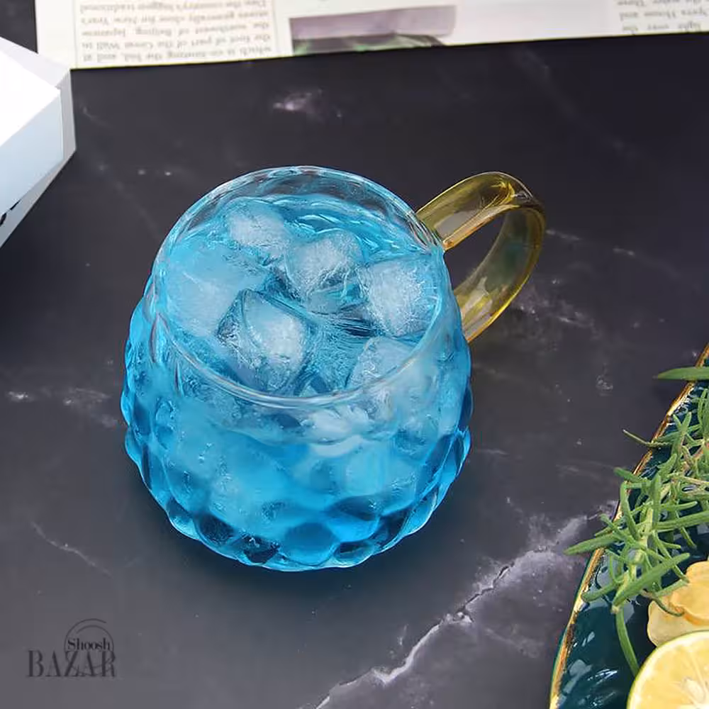 لیوان پیرکس مدل حبابی دسته زرد