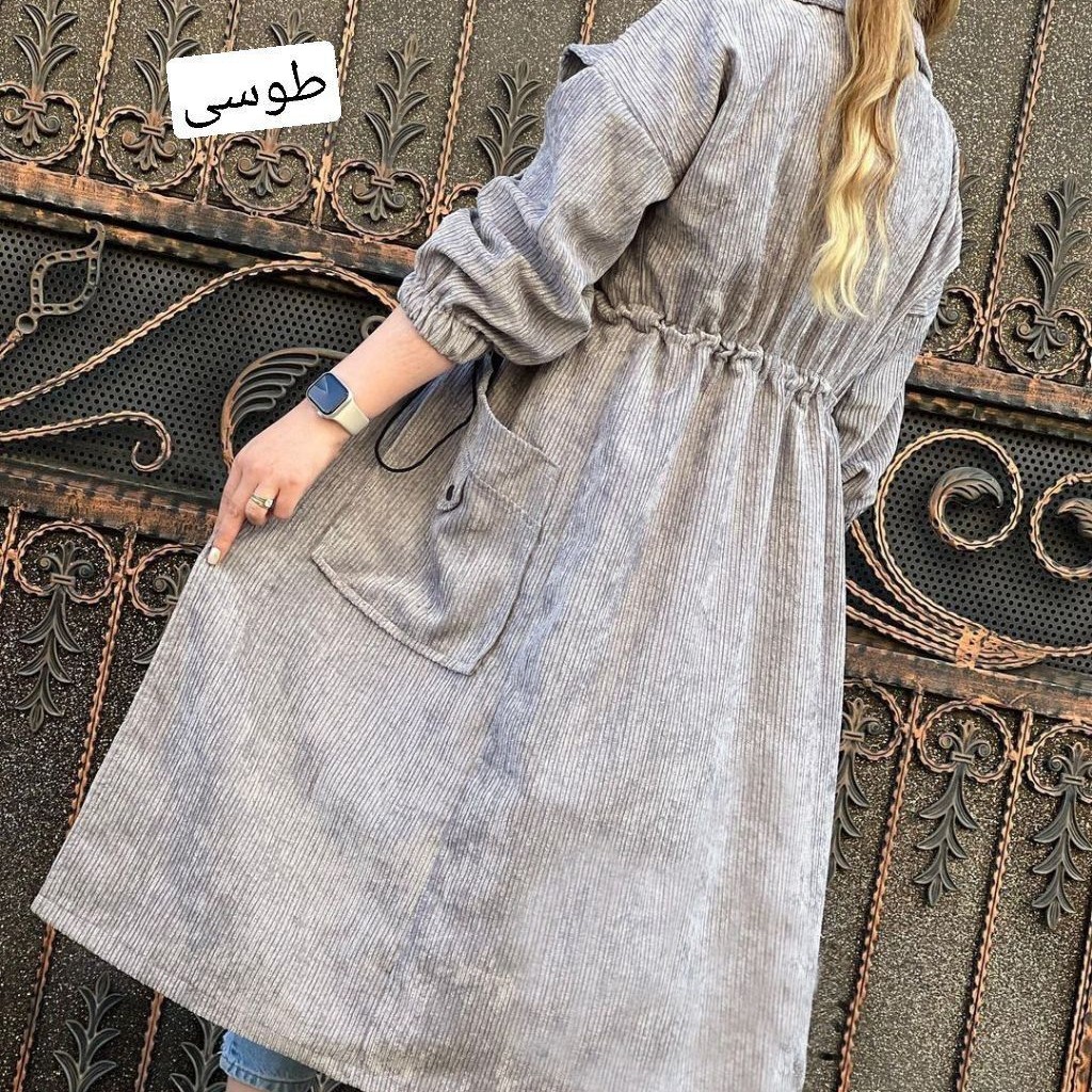 تولید اصلی مانتو آستین کیمونو کمرگتدار مخمل کبریتی ارسال رایگان