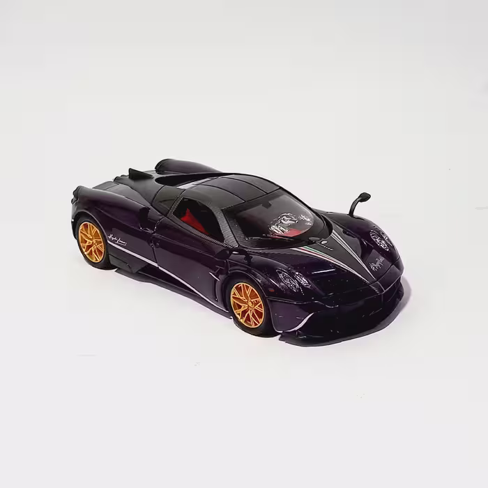 ماکت ماشین فلزی Pagani Huayra سوپر اسپورت رنگ بنفش مقیاس یک بیست و چهارم طول 20 سانتی متر