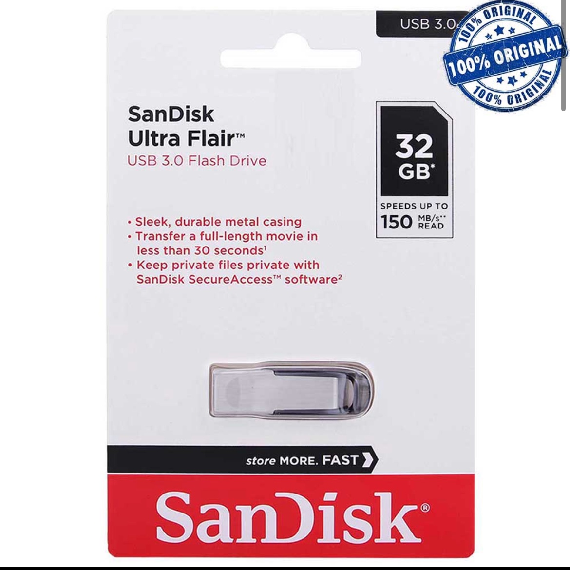 فلش 32 گیگ sandisk  مدل flair گارانتی 3 ساله ایران رهجو usb3.0