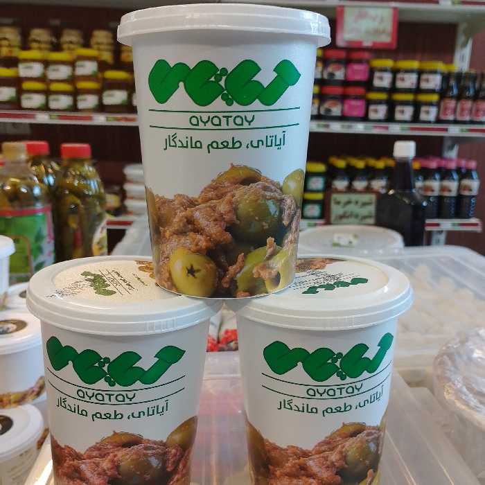 زیتون پرورده صادراتی با رب میوه و مغز بادام زمینی 