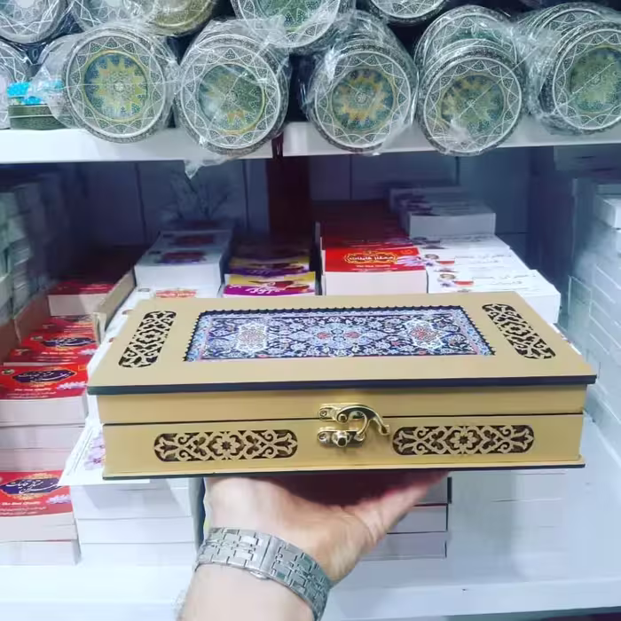 جعبه هدیه زعفران - چوبی دو خاتم پنج گرم  و هاون نقلی