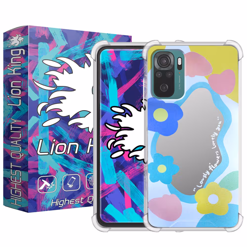 کاور لاین کینگ مدل آینه ایی طرح گل مناسب برای گوشی موبایل شیایومی Redmi Note10 10S