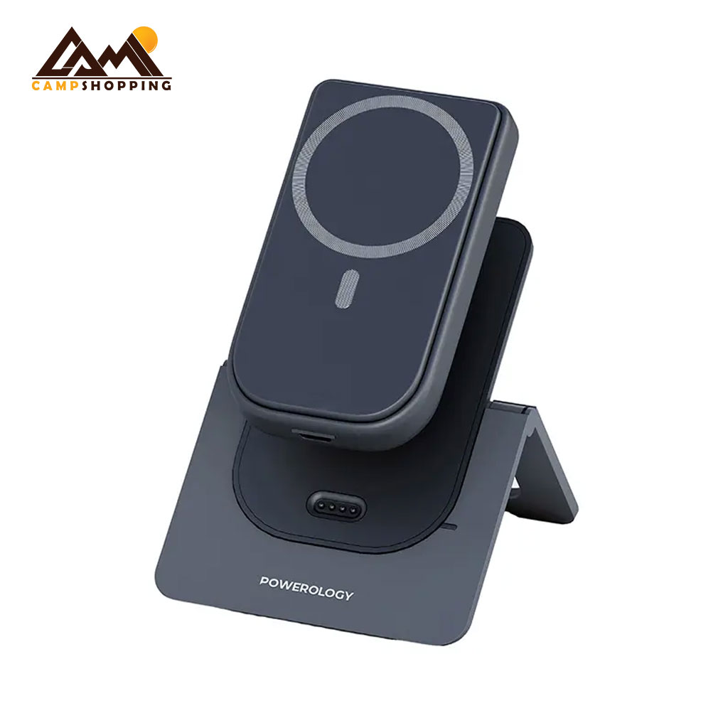 پاوربانک و استند شارژ وایرلس پاورولوجی مدل PPBCHA21GY حجم 10000 میلی آمپر