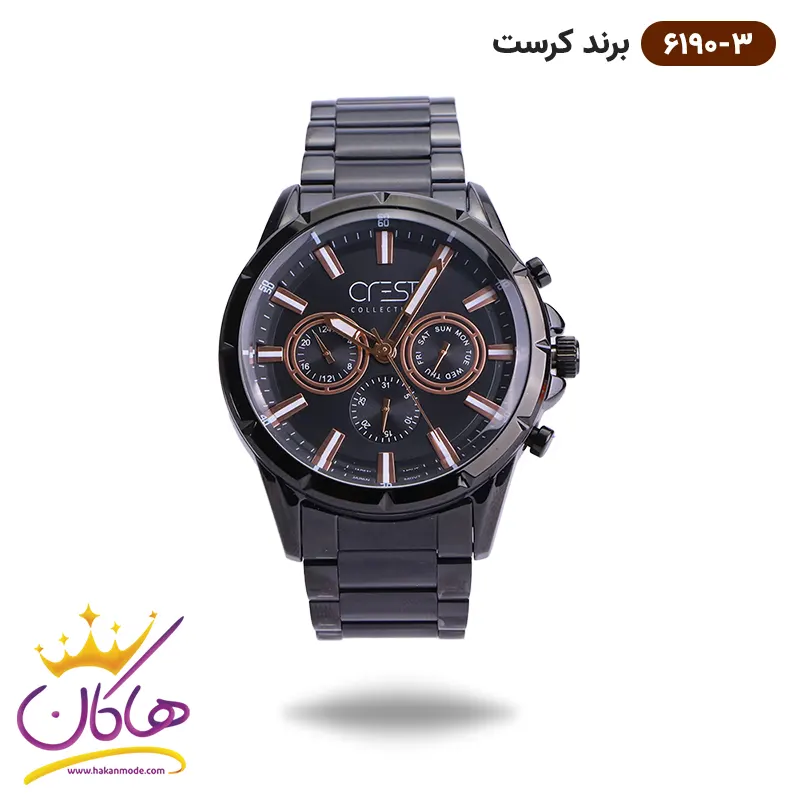 ساعت کرست فلزی مردانه مشکی | CREST 6190/3