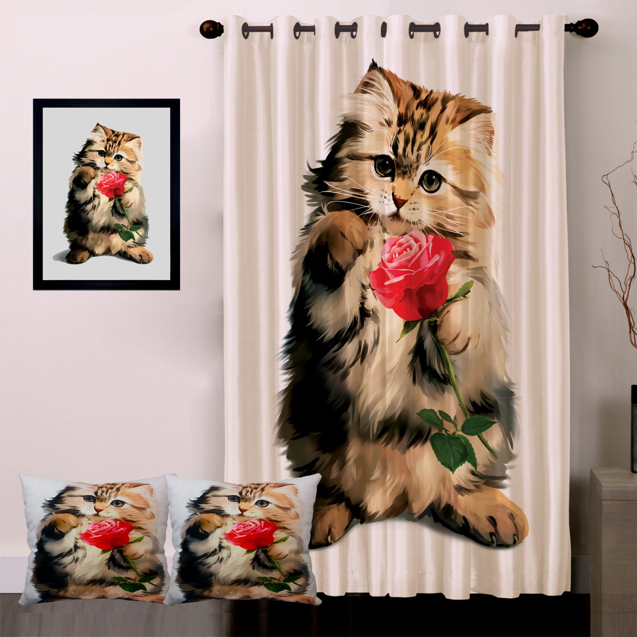 پرده رنس مدل S1-41043 به همراه تابلو و کوسن