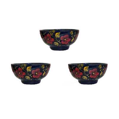 کاسه سفالی مدل ماست خوری طرح گل کد GH بسته 3 عددی