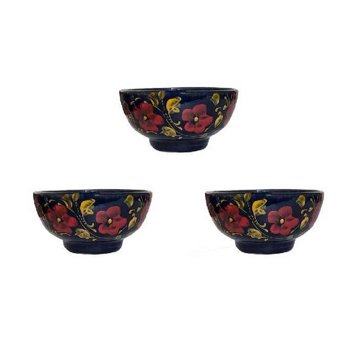 کاسه سفالی مدل ماست خوری طرح گل کد GH بسته 3 عددی