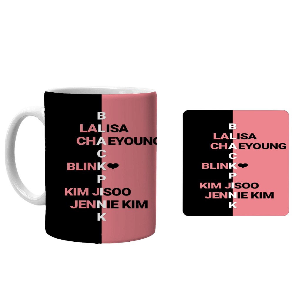 ماگ طرح بلک پینک کد xp100 به همراه زیرلیوانی