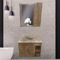فول ست طرح چوب خط دار با سنگ طبیعی سیمکان مدل 4092 روشویی کابینتی سنگ آینه باکس