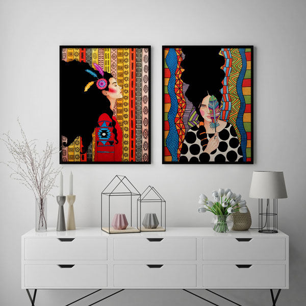 تابلو دکوراتیو طرح بافتن عشق کد T111914 مجموعه 2 عددی