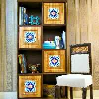 کتابخانه چوبی و تزیین کاشی.ویترین.بوفه.کمد.  قفسه.استند .شلف.قابل سفارش در طرح و رنگ و ابعاد مختلف (پس کرایه)