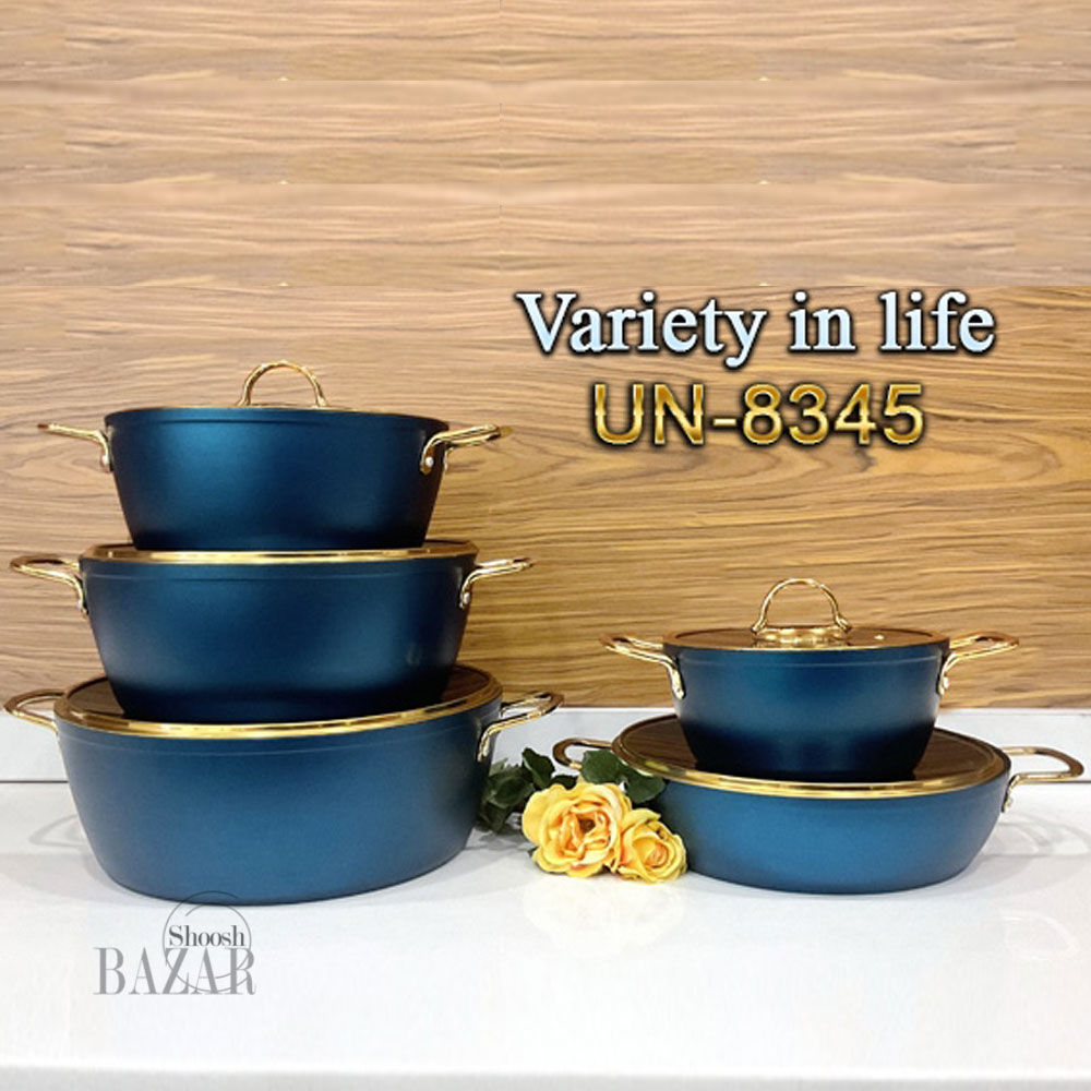 سرویس قابلمه 10 پارچه کله غازی درب فلت طلایی یونیک کد 8345