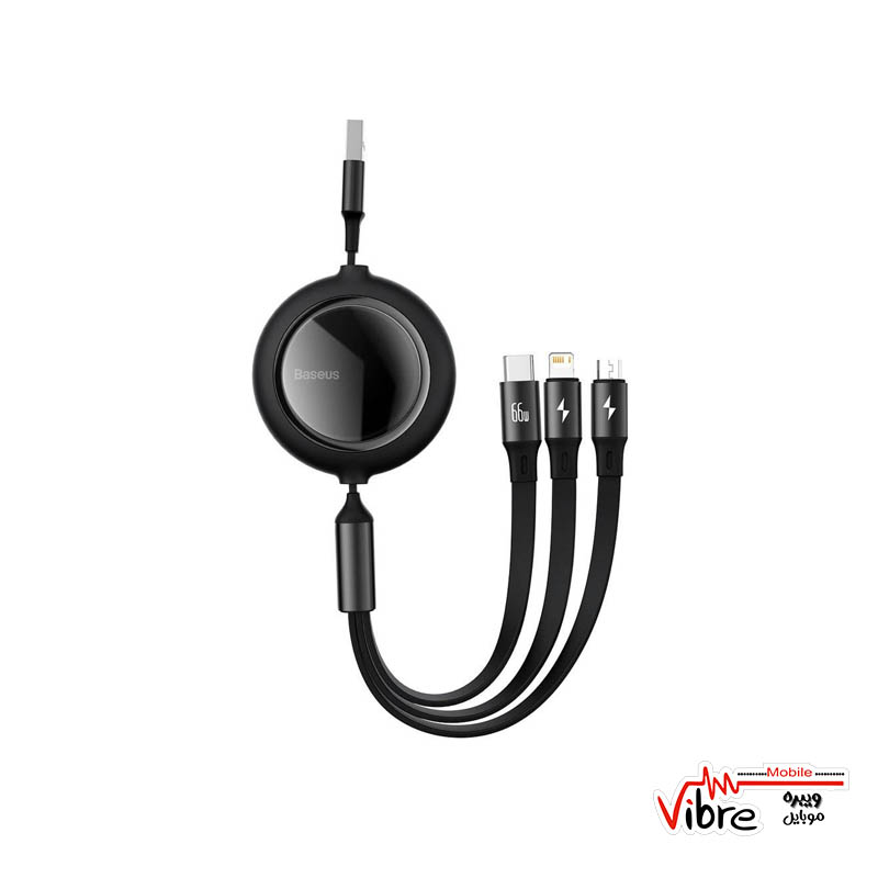کابل قرقرهای تایپ سی سه کاره بیسوس مدل Bright Mirror One-for-Three Retractable Data Cable 100W