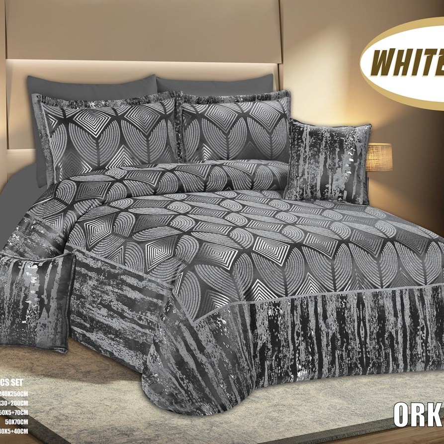 روتختی مخمل پنلی ترک درجه یک برند وایت هوم طرح ارکیده شیک و پرفروش طوسی تیره