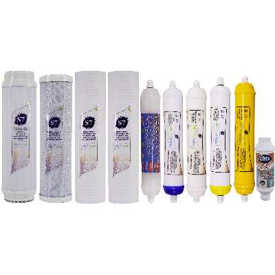 فیلتر دستگاه تصفیه آب آکوآ اسپرینگ مدل F-S7-W10A مجموعه ده عددی به همراه رسوبگیر گلیتز