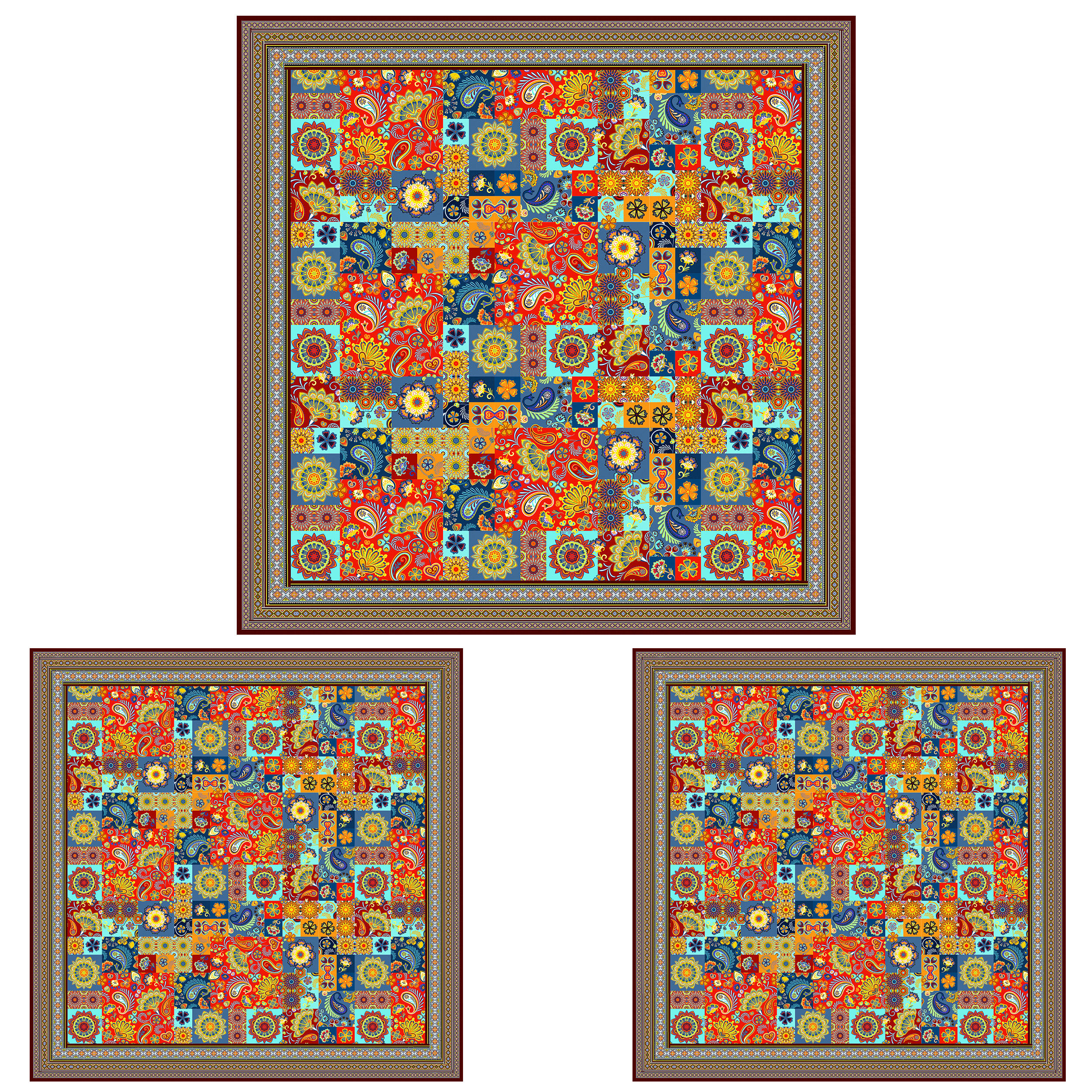 ست رومیزی سه تکه طرح چهل تکه کد 9941