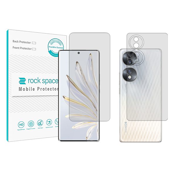 گلس محافظ صفحه نمایش و پشت گوشی آنر 70 مدل نانو هیدروژل شفاف برند راک اسپیس کد 21469S-21472S