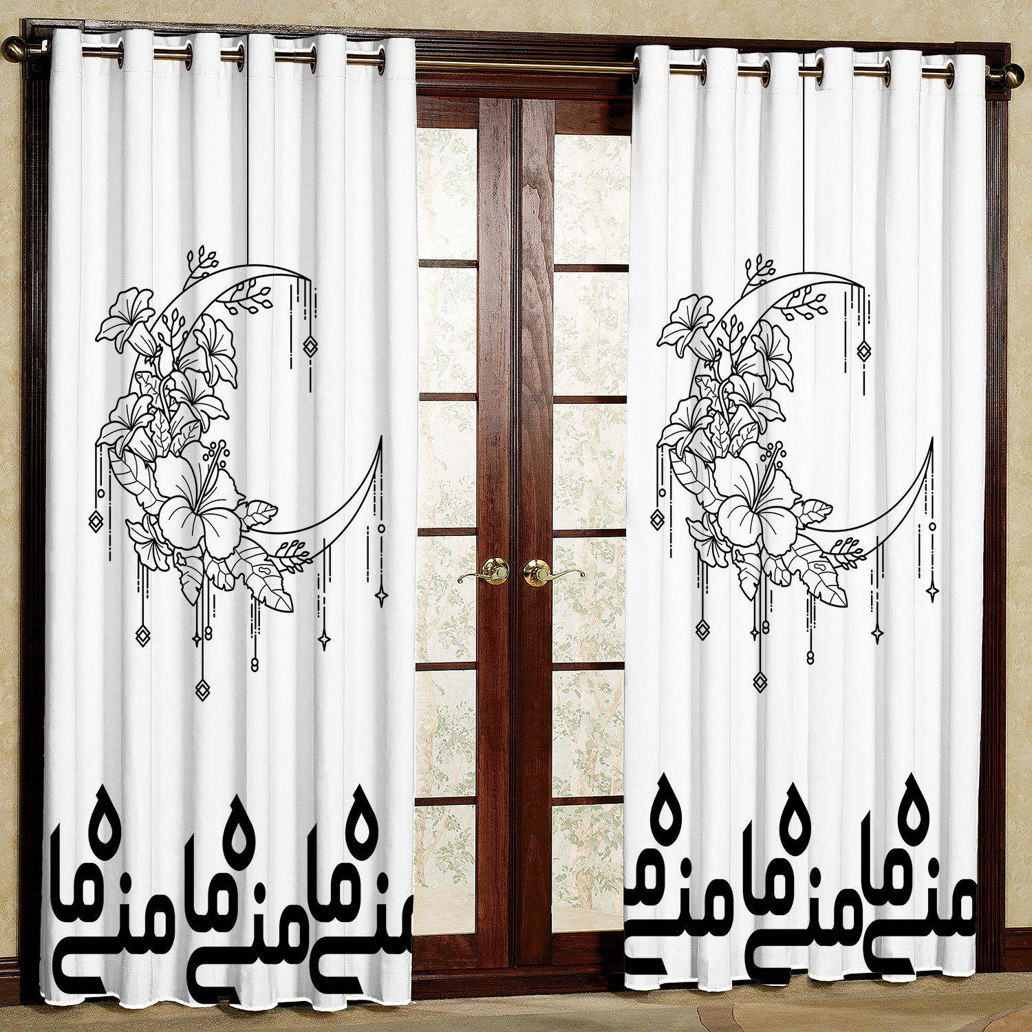 پرده مدل طرحدار نوشته ی ماه منی مخمل پانچی کد1821 سایز 200x140 سانتی متر