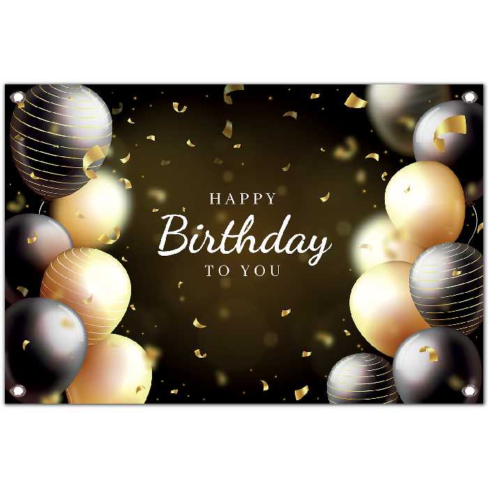  بنر تولد مدل بادکنک سیاه طلایی کد 243-100x70