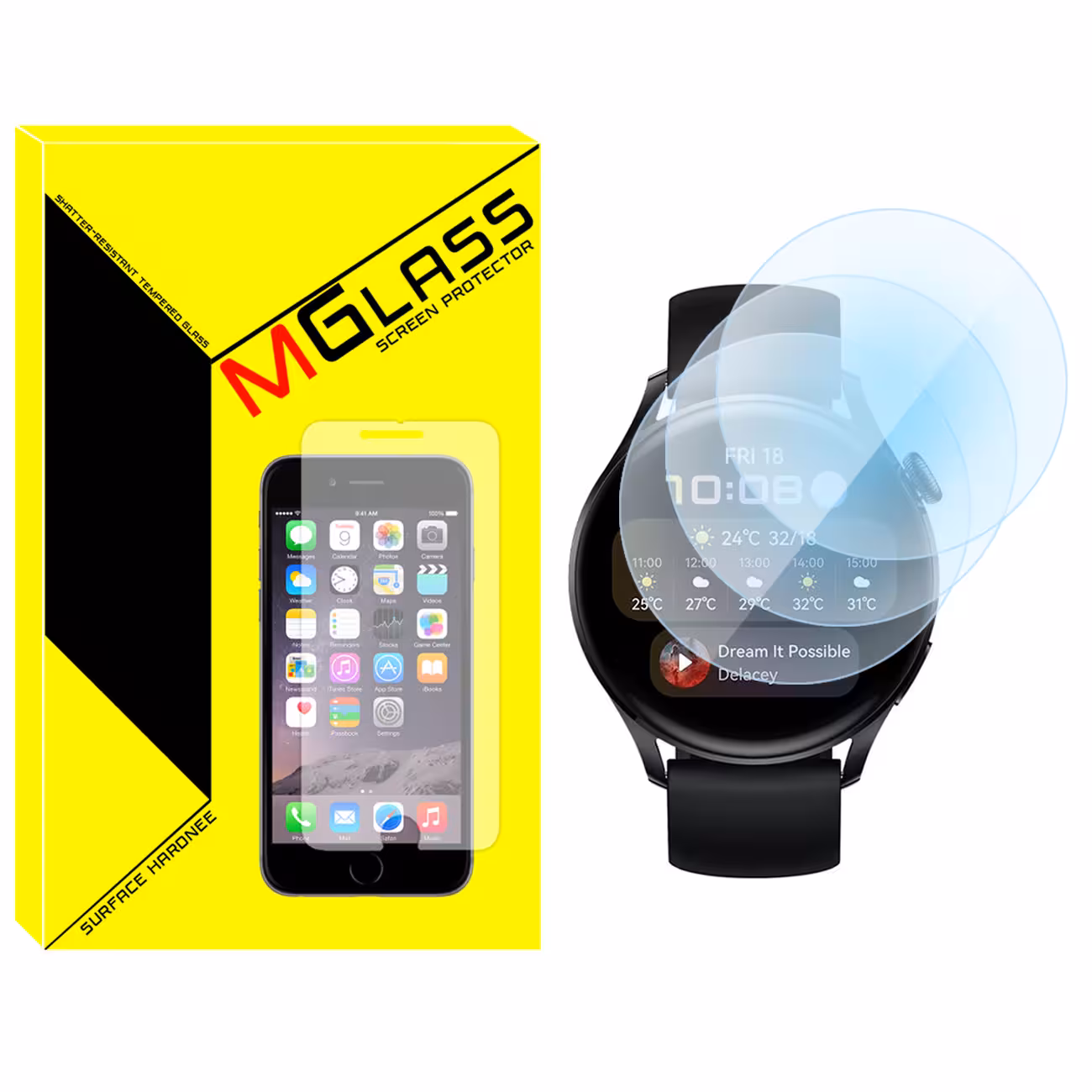 محافظ صفحه نمایش شیشه‌ای ام گلس مدل SH-MG مناسب برای ساعت هوشمند هوآوی Watch 3 Active Edition بسته سه عددی