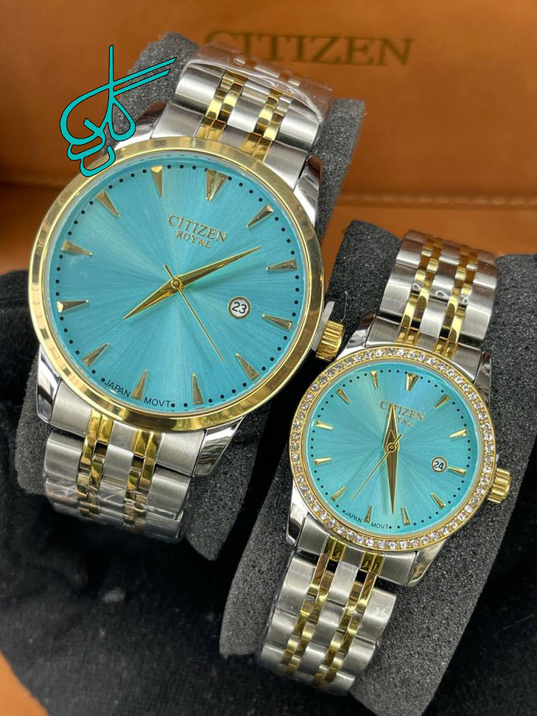 خرید ست ساعت زنانه و مردانه سیتیزن رویال موتور ژاپن رنگ ثابت صفحه آبی ضد حساسیت مقاوم در برابر آب کد 2115827 - ردگل
