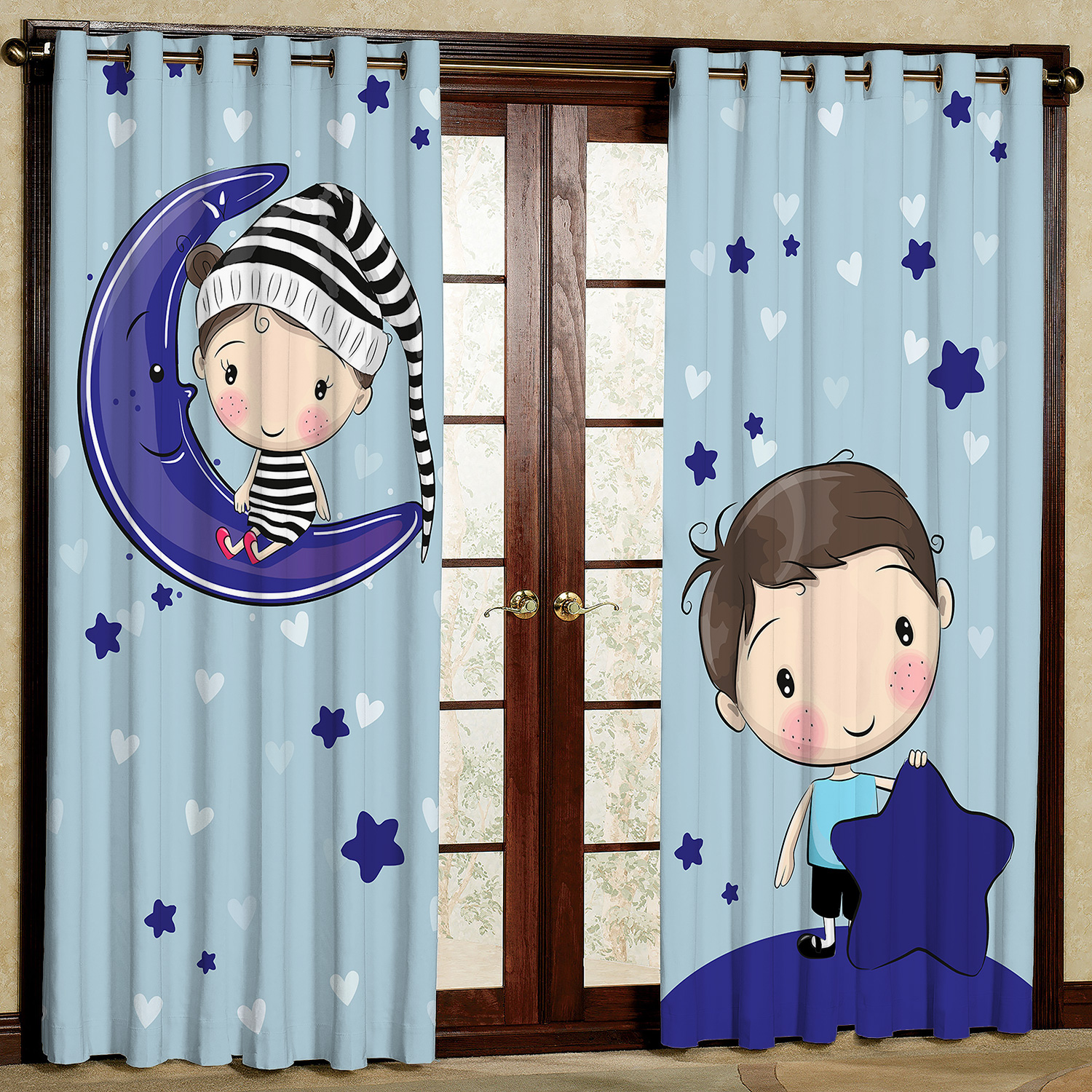 پرده مدل پسر بچه و ماه مخمل پانچی کد 4083 سایز 200x140 سانتی متر