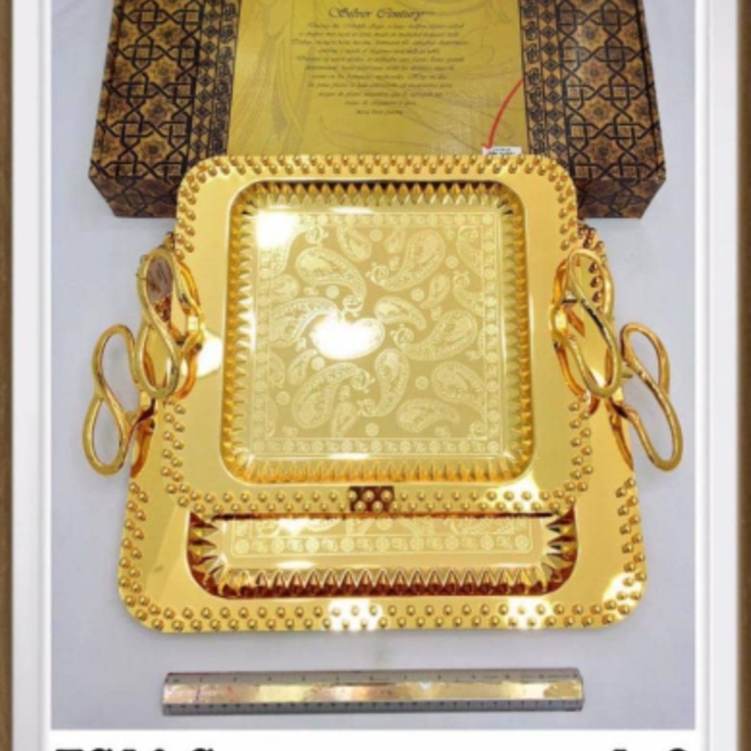 سینی دوتیکه اماراتی طلایی رنگ ثابت تضمینی بشرط اصل