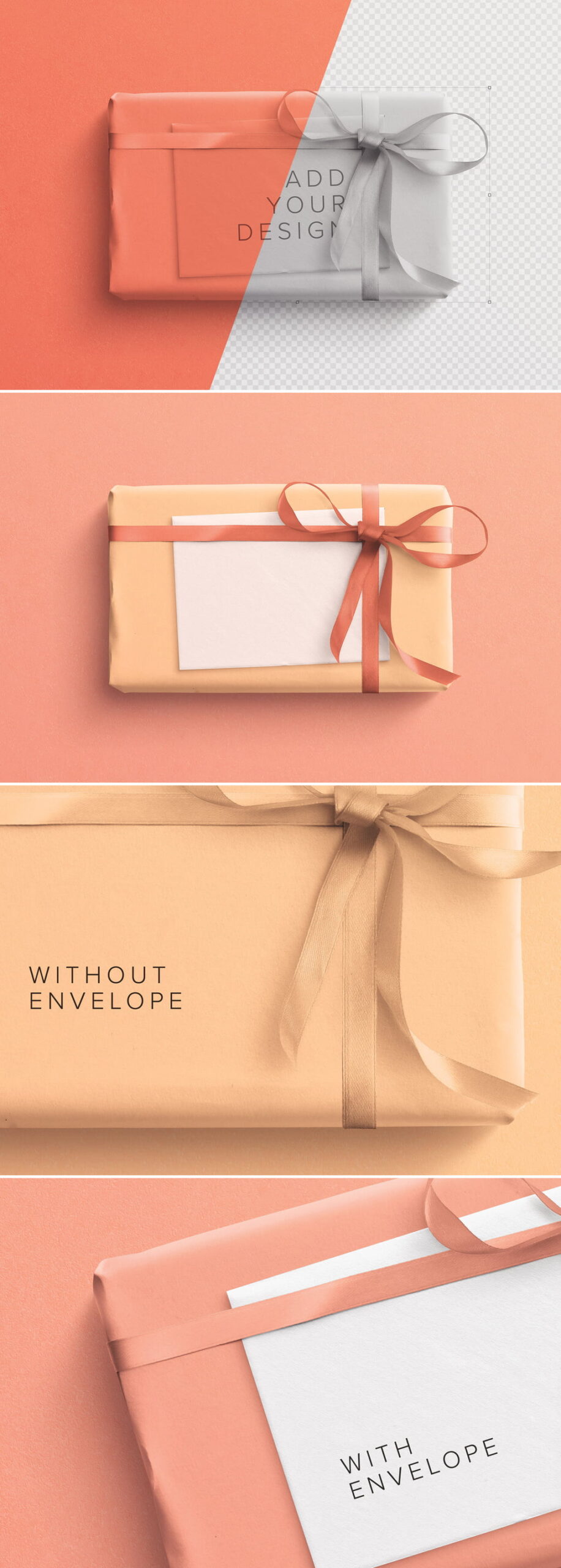 دانلود Wrapped Gift Box and Envelope Mockup – موکاپ جعبه هدیه