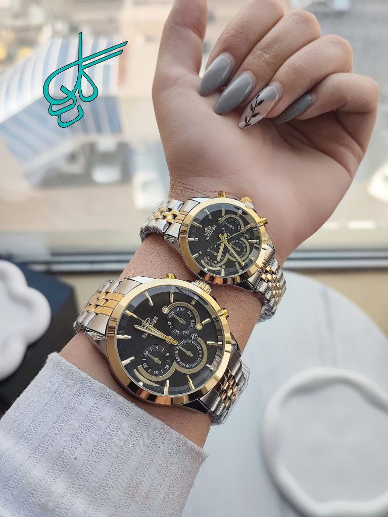 خرید ست ساعت مردانه و زنانه مارک الگانس طرح کوکو تقویم دار دو قفله مخفی رنگ ثابت کد 2116391 - ردگل