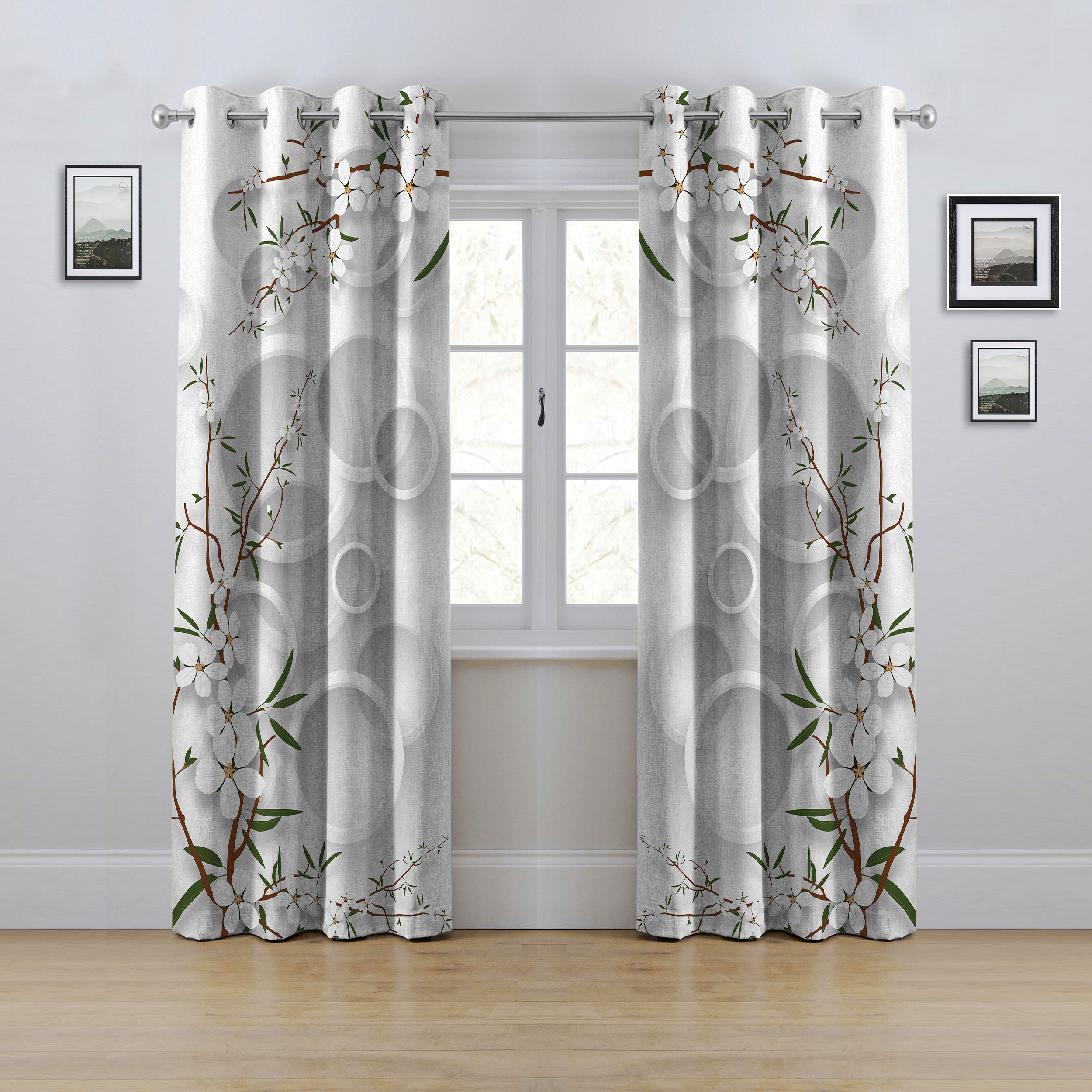 پرده مدل پانچی طرح گل و شاخه سایز 280x145 سانتی متر