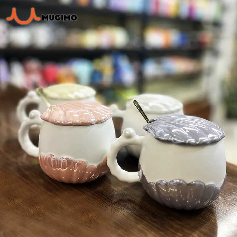 ماگ سرامیکی درب دار طرح صدف