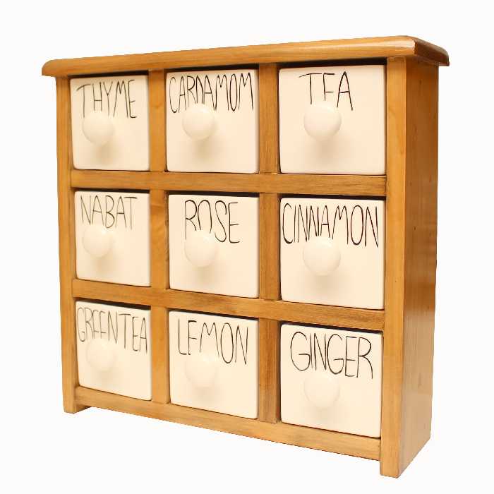 جای ادویه 9 پارچه مدل چوبی و سرامیکی کد Text09