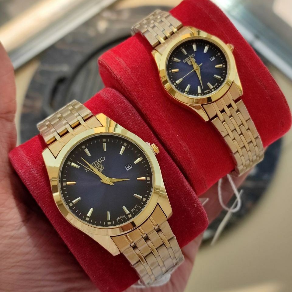 ست ساعت زنانه و مردانه سیکو تقویم دارو قفل ضامن دار و کاملا استیل کیفیت عالی کد تم هر عدد 455 جدید 