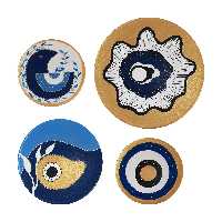 بشقاب دیوارکوب سفالی طرح چشم نظر کد D194 مجموعه 4 عددی