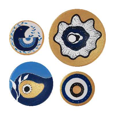 بشقاب دیوارکوب سفالی طرح چشم نظر کد D194 مجموعه 4 عددی