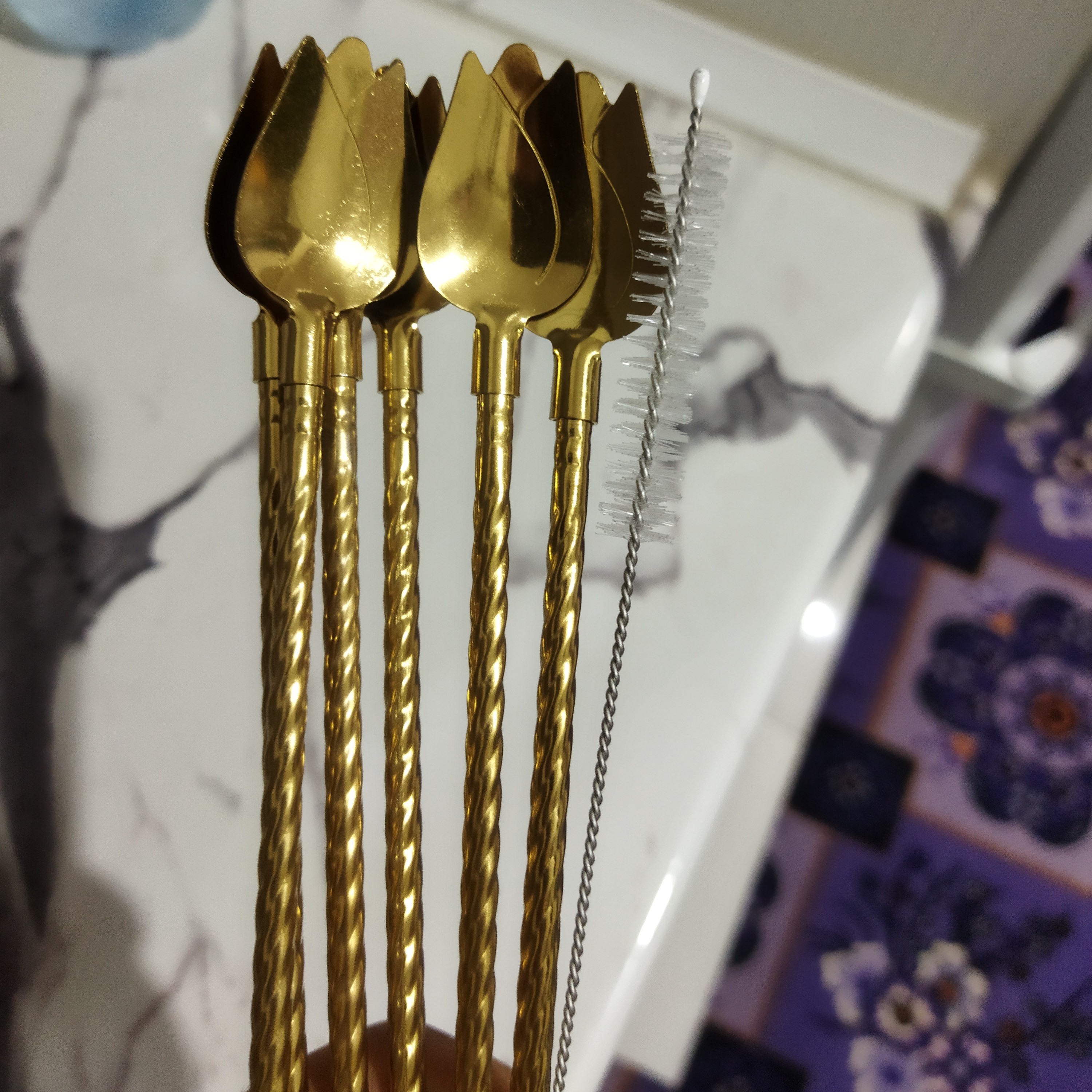 نی شربت6عددی(ارسال رایگان)قاشق دار استیل فرچه دار  برای شستشو