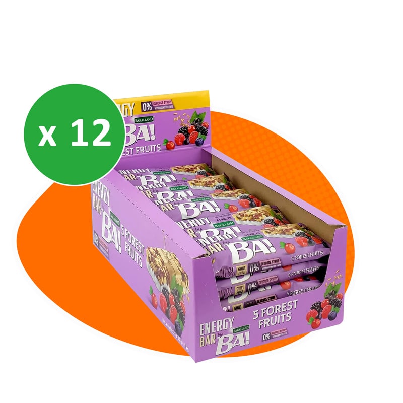 پکیج انرژی بار پنج میوه جنگلی باکالند 40 گرمی بسته 12 عددی