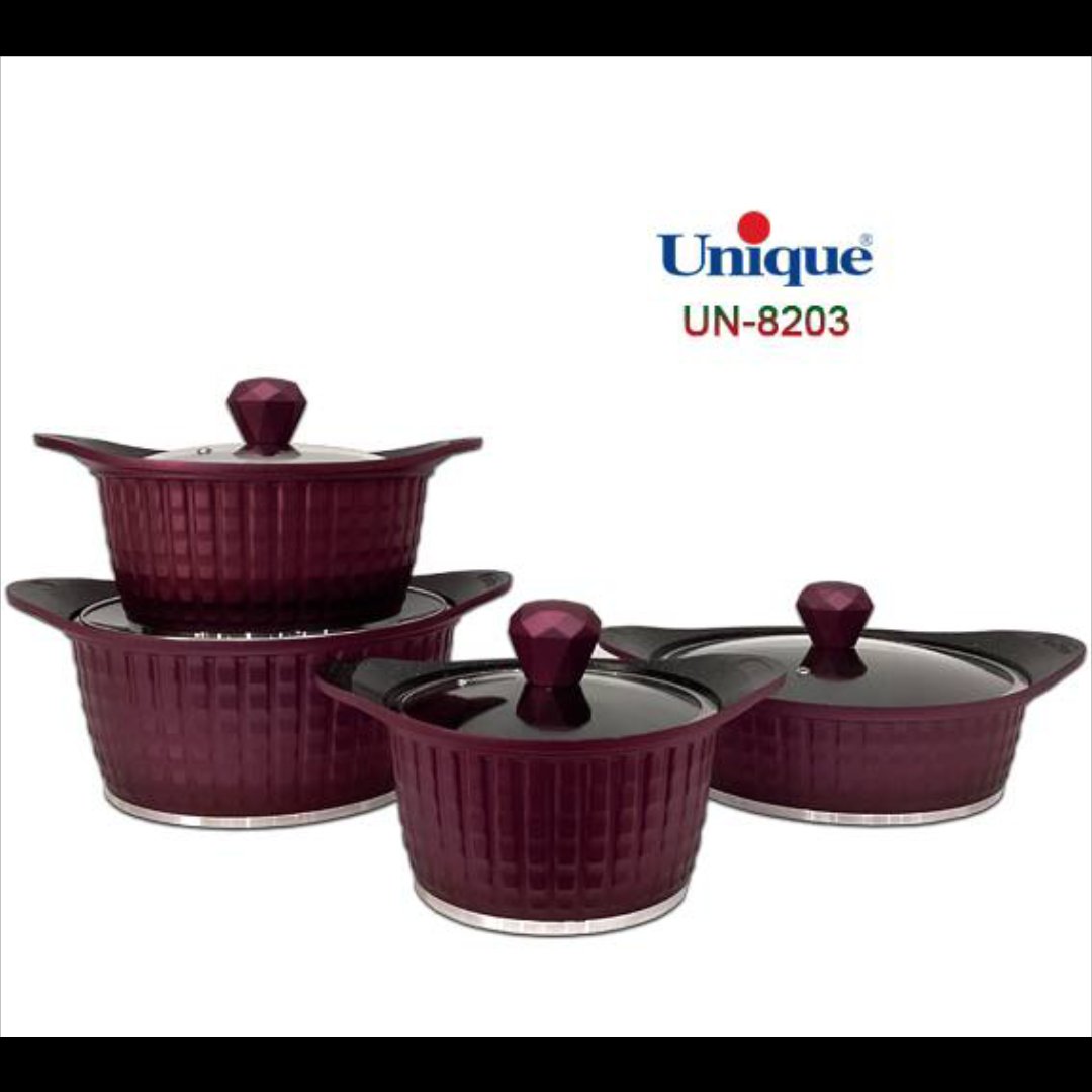 سرویس قابلمه 8 پارچه چدن گرانیت برند یونیک رنگ بنفش کد 8203