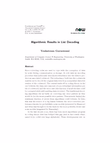 خرید و دانلود نسخه کامل کتاب ALGORITHMIC RESULTS IN LIST DECODING (Foundations and Trends(R) in Theoretical Computer Science)