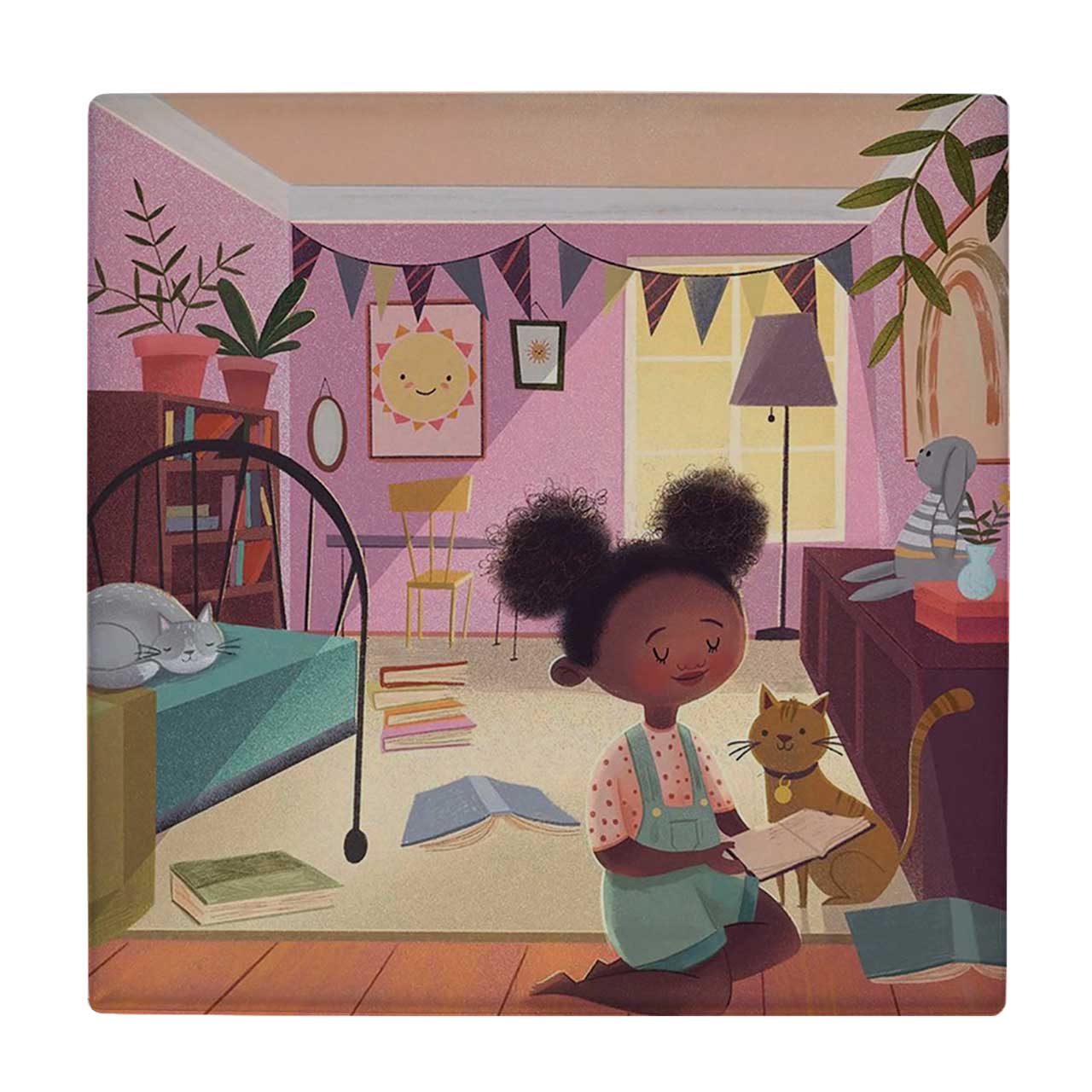 کاشی کارنیلا طرح نقاشی دختر بچه و گربه ها کد wkk2078