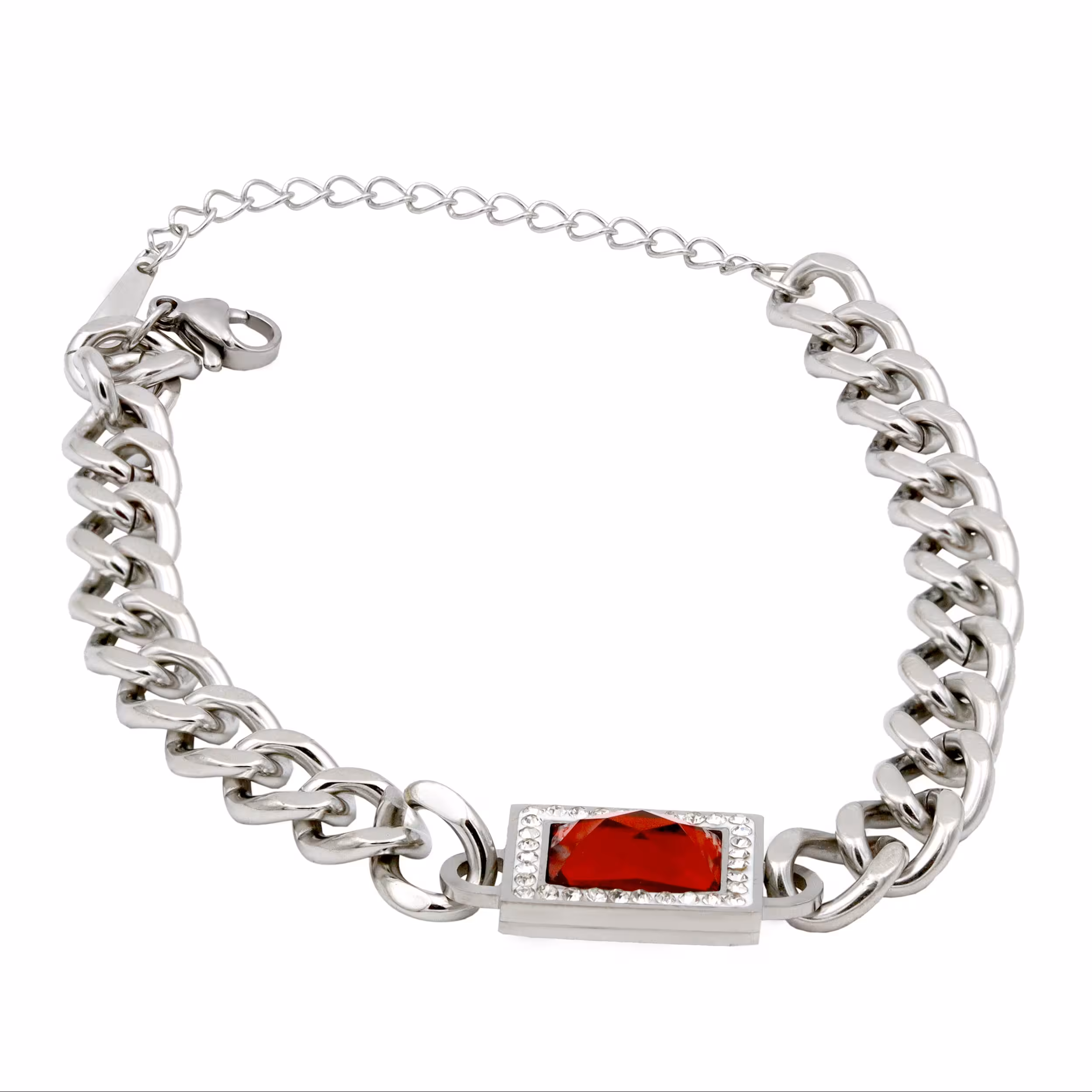 دستبند زنانه - مدل TBR-128 -  نگین قرمز  نقره ای