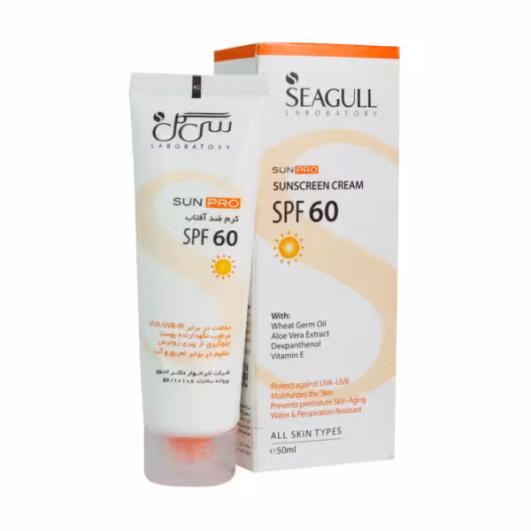 سی گل کرم ضد آفتاب بی رنگ انواع پوست 50 میل SPF60 طرح قدیم SEAGULL