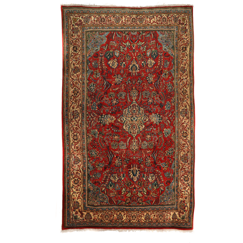 فرش قدیمی دستباف شش و نیم متری طرح لچک ترنج کد 4101145