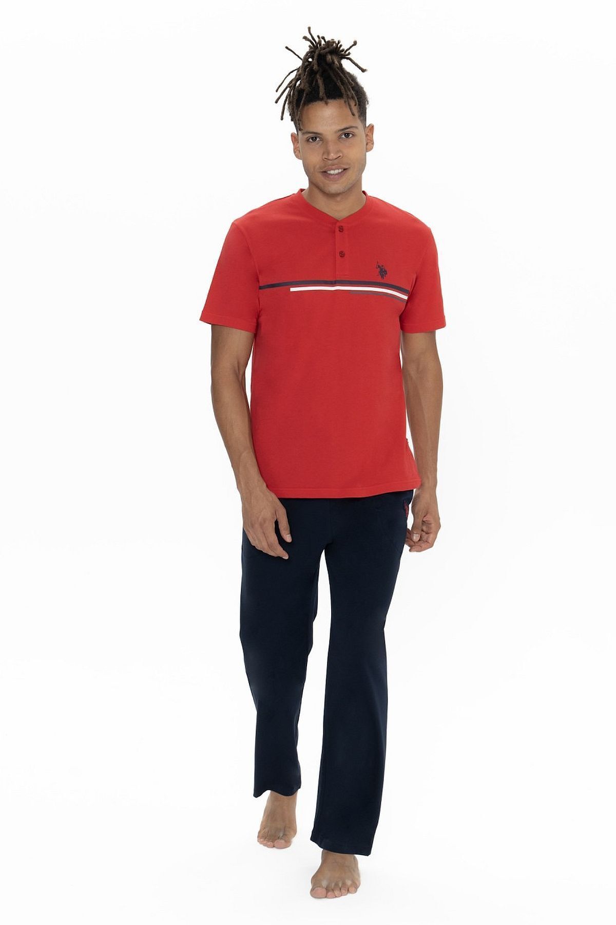 ست پیژامه قرمز مردانه U.S POLO ASSN. یقه آستین کوتاه لباس خواب تنظیم شده U.S. Polo Assn.