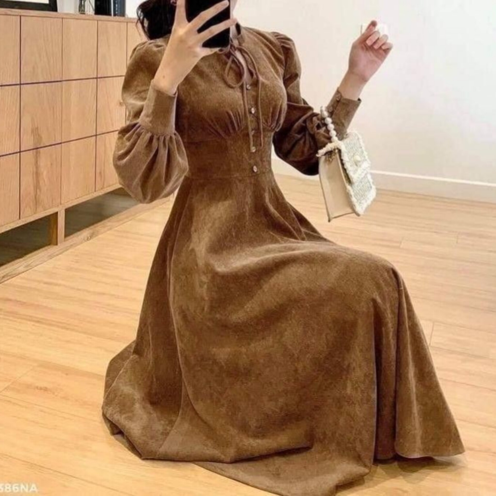 پیراهن وینتیج کبریتی درشت قهوه ای 
